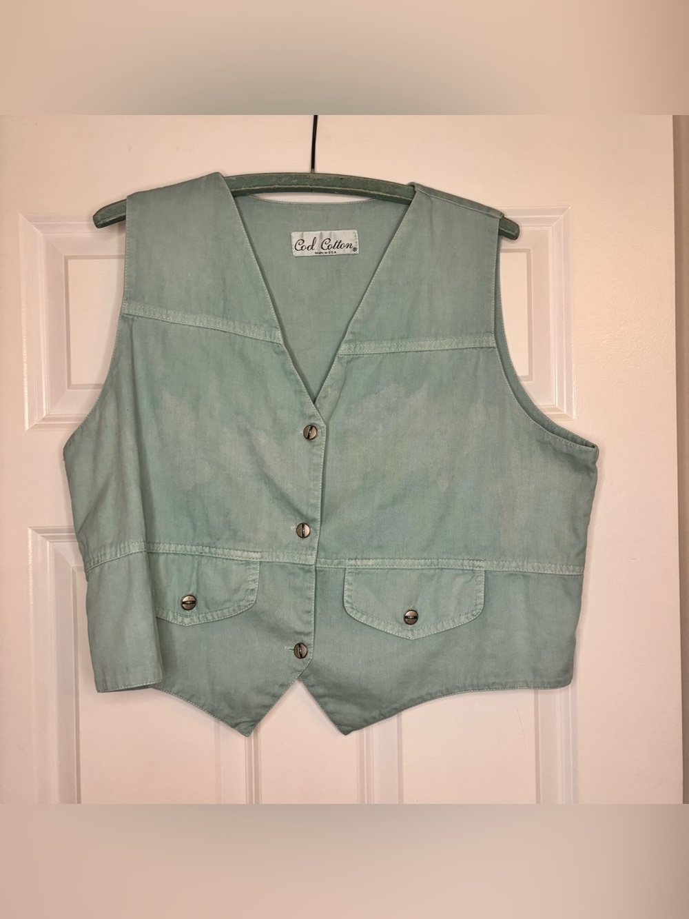 Vintage Dyed Cotton Vest Teal Size Large Silver Buttons